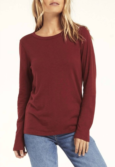 Z Supply Everyday Brushed Long Sleeve Top In Cabernet In Red