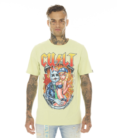 Cult Of Individuality-men Short Sleeve Crew Neck Tee "vixen" In Citron In Green