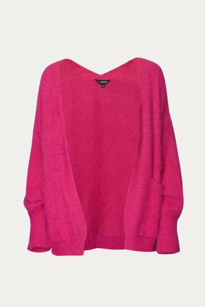 J.nna Solid Long Sleeve Cardigan In Hot Pink