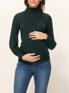 Hello Miz Curly Hem Mock Neck Ribbed Sweater Knit Maternity Top In Dark Green In Green