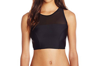 MINKPINK BOTTOM'S UP SPORT CREW NECK MESH BIKINI TOP IN BLACK