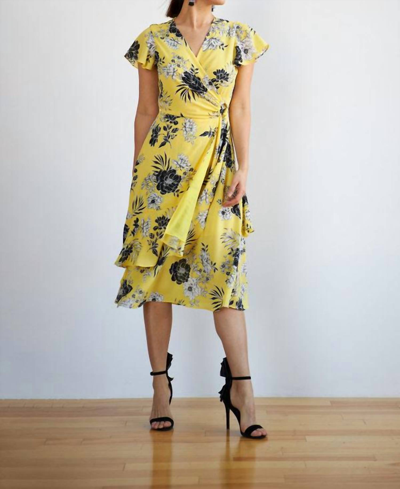 Joseph Ribkoff Floral Wrap Dress In Yellow