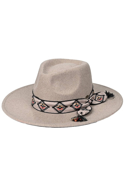 Cc Women's Aztec Trim Band Vegan Felt Panama Hat In Dark Taupe In Beige