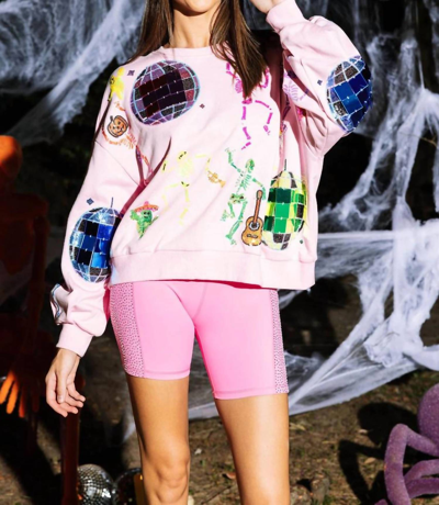 Queen Of Sparkles Skeletons Disco Party Sweatshirt In Pink
