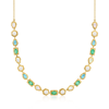 Ross-simons Opal And 4.5-5mm Cultured Pearl Necklace With Emerald And Swiss Blue Topaz In 18kt Gold Over Sterlin In Blue