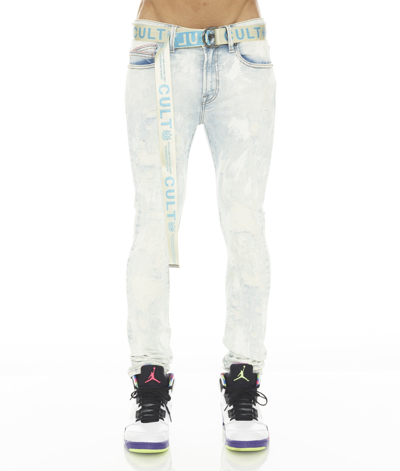 Cult Of Individuality Punk Super Skinny Stretch W/ Belt In Sky In Blue