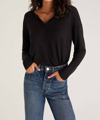 Z SUPPLY KAIA MARLED HENLEY TOP IN BLACK