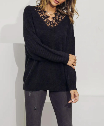 J.nna Lace-trimmed Knit Sweater In Black