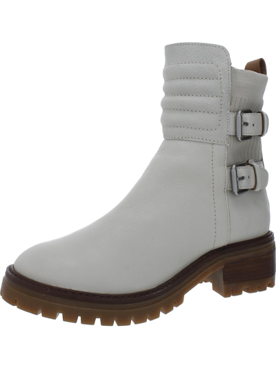 Gentle Souls By Kenneth Cole Bradey Moto Womens Leather Block Heel Motorcycle Boots In White