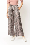 MYSTREE FLORAL PRINT SATIN WIDE LEG PANTS IN CHARCOAL