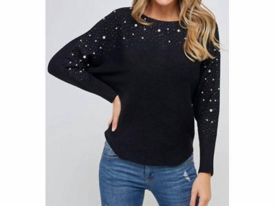 Bns Dolman Sweater With Pearls In Black