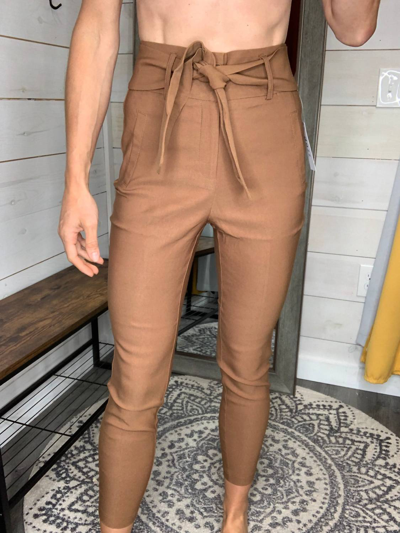 Rokoko Straight Leg Pants With Removable Sash In Camel In Brown