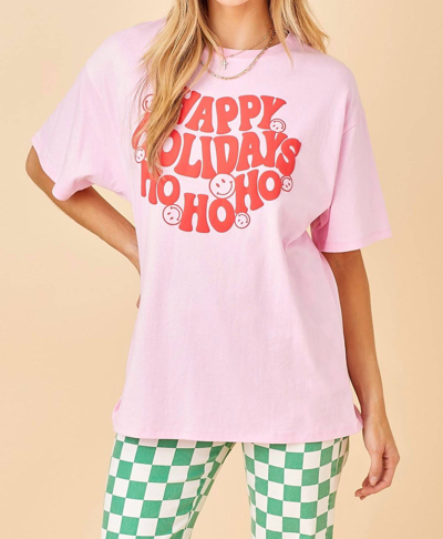 Baevely By Wellmade Happy Holidays Graphic Tee In Pink