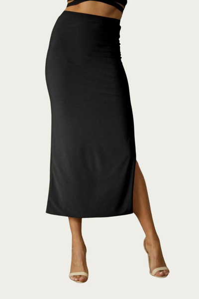 Endless Blu. Solid Side Slit Skirt In Black