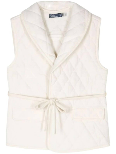 Ralph Lauren Polo Quilted Vest With Tie Belt In Natural Seeded In Multi
