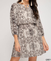 SHE + SKY LUREX SNAKESKIN PRINT DRESS IN GREY