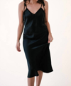 Lucy Paris Betty Satin Slip Midi Dress In Black In Blue