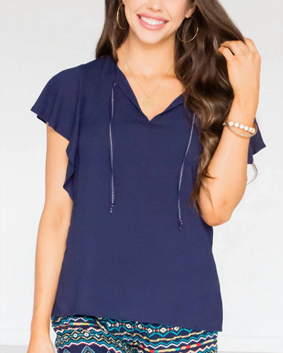 GRACE & LACE RUFFLE SLEEVE TOP IN NAVY