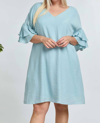 DAVI & DANI OPEN BACK RUFFLE SLEEVE PLUS DRESS IN BLUE