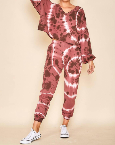 Peach Love Tie Dye Jogger Top In Red
