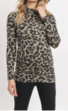 Hello Miz Mock Neck Leopard Print Maternity Knit Top In Tan In Multi
