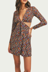 LUSH FLORAL-PRINT CUTOUT STRETCH-JERSEY MINI DRESS IN BROWN FLORAL