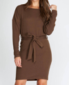 She + Sky Dolman Long Sleeve Boatneck Sweater Dress In Brown