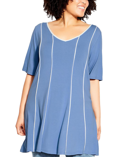 Avenue Plus Size Swing Panel Tunic Top In Blue