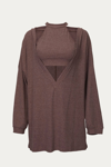 Esley Collection Cropped Tank And Pullover Two-piece Set In Brown In Brown