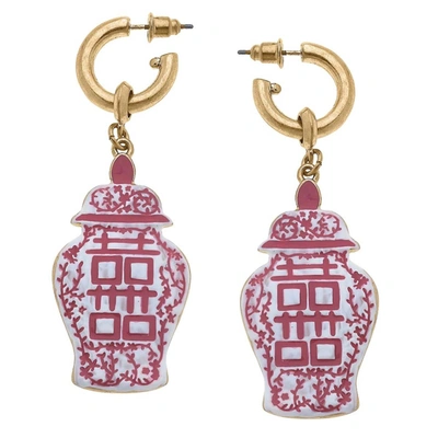 Canvas Style Blaire Enamel Ginger Jar Double Happiness Earrings In Pink