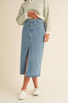 Shop Mable Front Slit Midi Denim Skirt In Blue