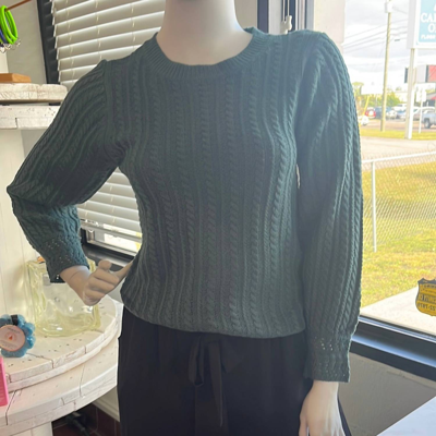 Cozy Co. Cable Knit Sweater With Cuff Detail In Teal In Blue