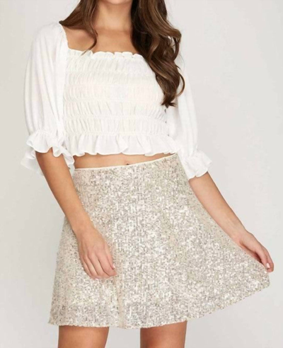 Style U Ivy Sequin Mini Skirt In Silver