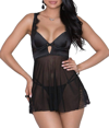 Icollection Padded Cup Babydoll Set In Black In Black