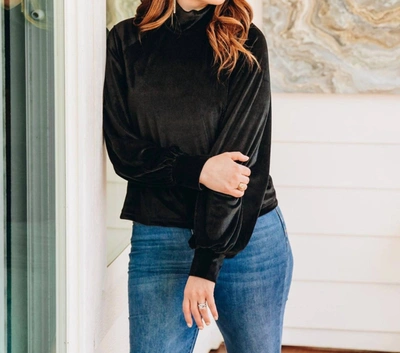 Southern Grace Love And Cherish Velvet Turtleneck Long Sleeve Top In Black