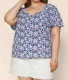 SKIES ARE BLUE NAVY AND LAVENDER FIELDS TOP IN BLUE FLORAL
