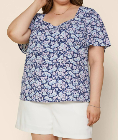 Skies Are Blue Navy And Lavender Fields Top In Blue Floral