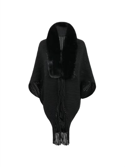 Epretty Fuzzy Ribbed Knit Cardigan In Black