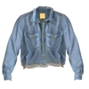 Hidden Jeans Women Chambray Cutoff Fringe Cropped Collared Top Shirt In Blue In Blue