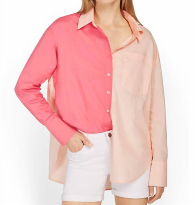 Aaron & Amber Pink Color Block Button Up