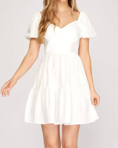 She + Sky V Neck Dress In White