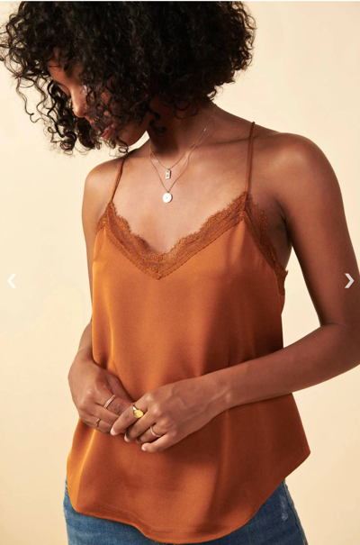 Skies Are Blue Lace Trim Cami Top In Toffee In Brown