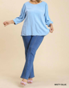 Umgee Frayed Ruffle Hem Animal Print Cut Out Back Top In Blue