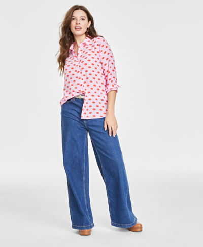 On 34th Women's Button-front Crepe Shirt, Created For Macy's In Bonbon Combo