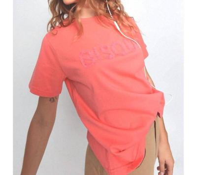 Molly Bracken Tulle Ribbon Detail Bisou Graphic Tee In Coral In Pink