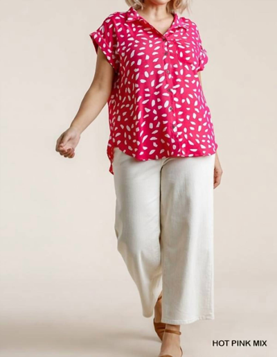 Umgee Dalmatian Print Button Front Blouse In Pink