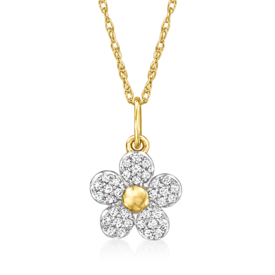 Rs Pure By Ross-simons Diamond Flower Pendant Necklace In 14kt Yellow Gold In Silver