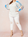 ENTRO MIXED PRINT LONG SLEEVE PLUS TOP IN OFF WHITE