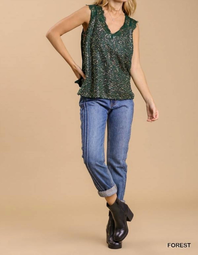 Umgee Sleeveless Sequin Top In Forest In Green