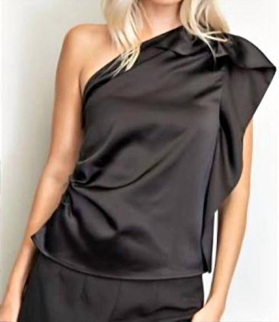She + Sky Ready For Tonight One Shoulder Pleated Top In Black